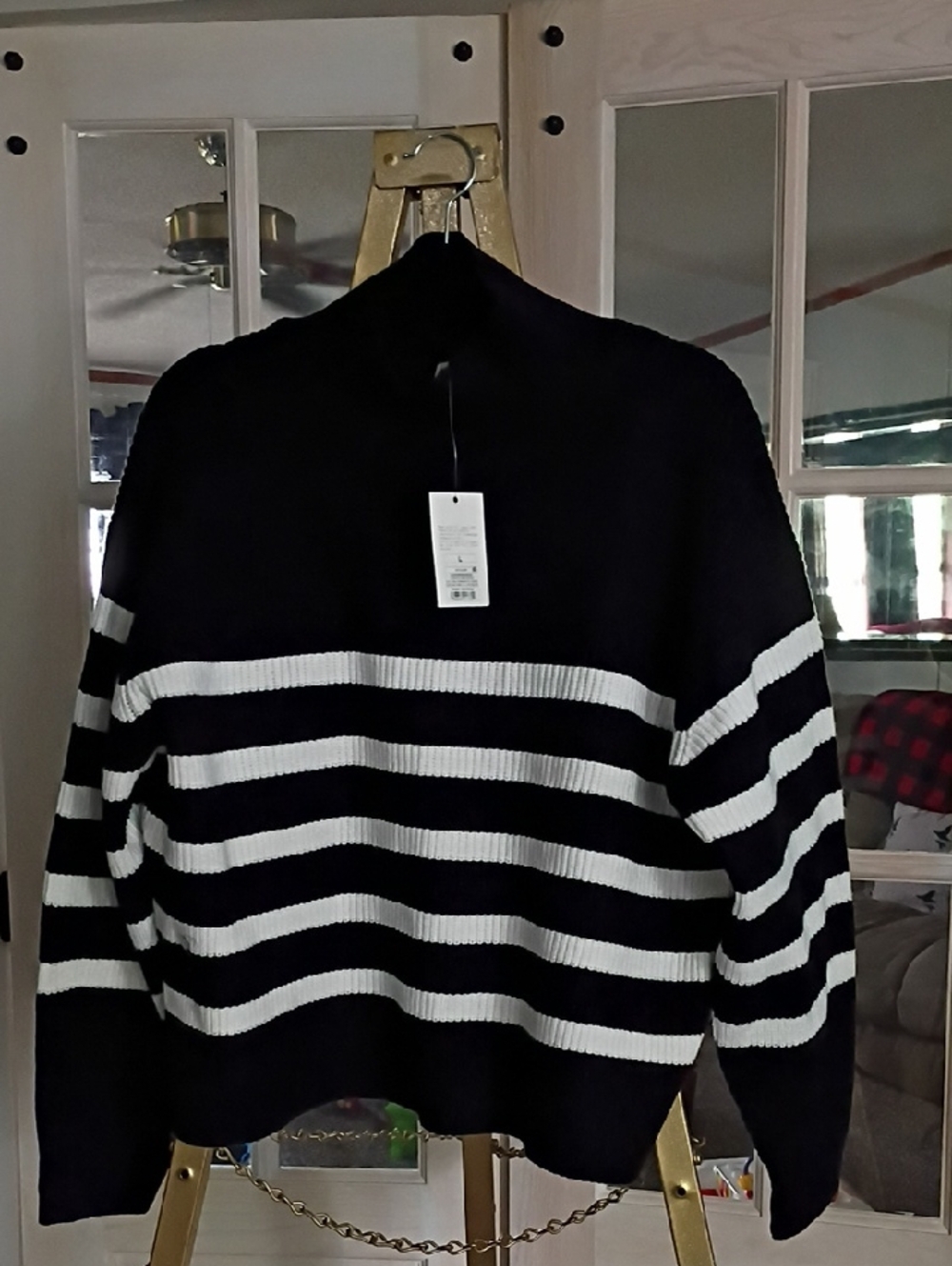 a new day Black & White Striped Crew Neck Sweater